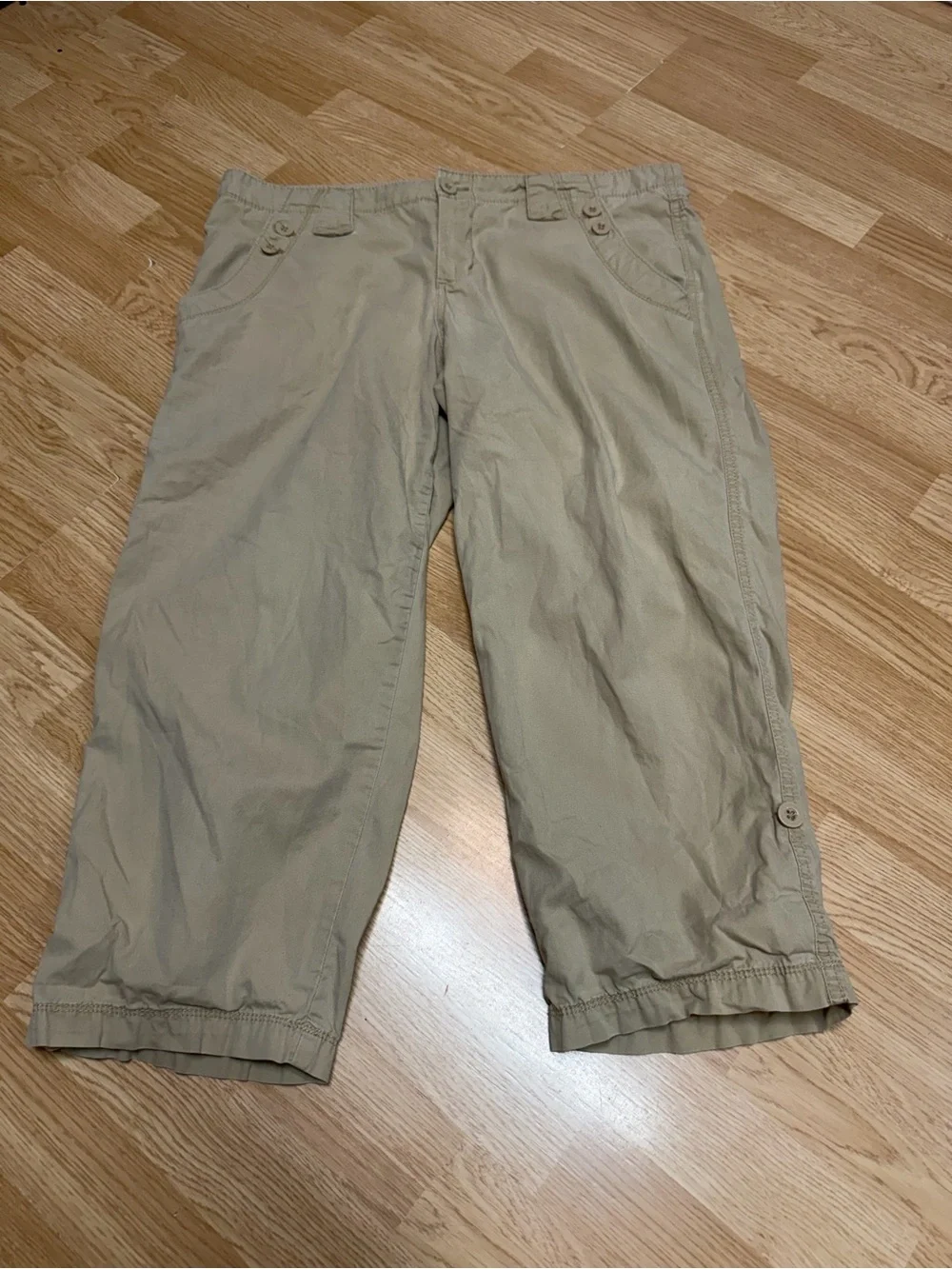 Calvin Klein Jeans Size 14 Khaki Cotton Cargo Capri Pants Roll Tab Casual